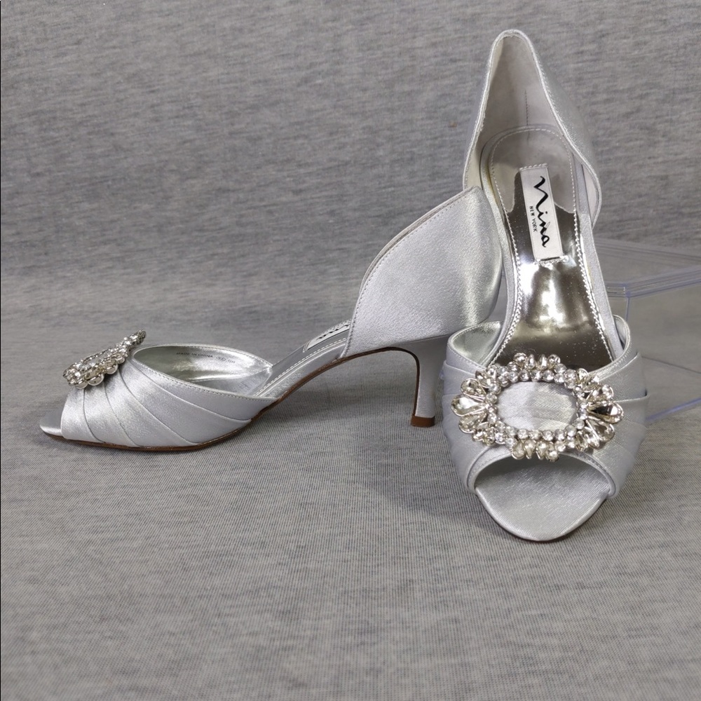 3x 👯♀️Host Pick⚡️ Nina NY Crystah Peep Toe Embellished Pump - Picture 2 of 15